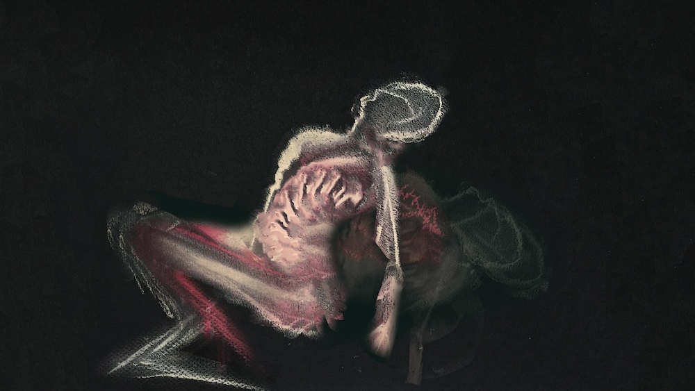 Black background with falling fading human figure