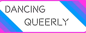 Dancing Queerly Logo with blue, pink, and purple stripes