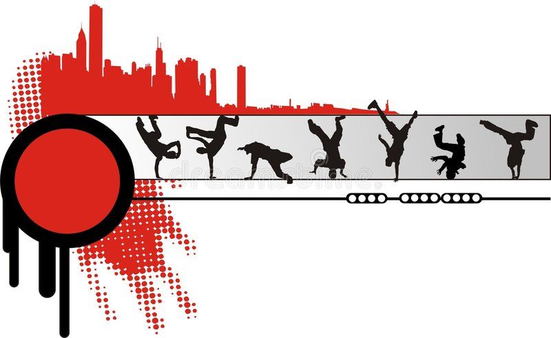 Logo of a figure in different poses of breakdancing