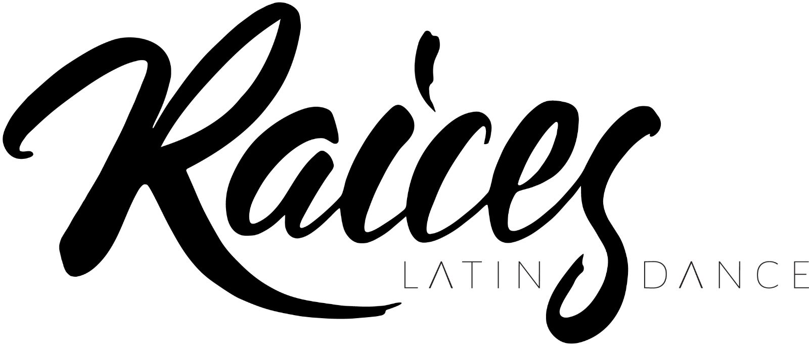 Black and white logo with the text "Raices Latin Dance"