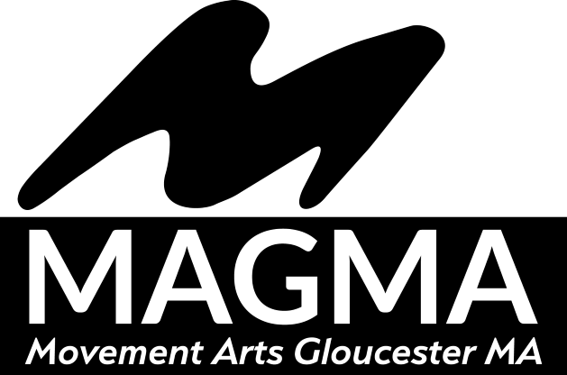 Drawn black squiggly "M" shape over the words MAGMA: Movement Arts Gloucester MA