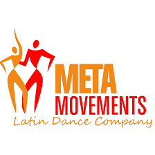 Two orange and red abstract figures stand next to text that reads "Meta Movement