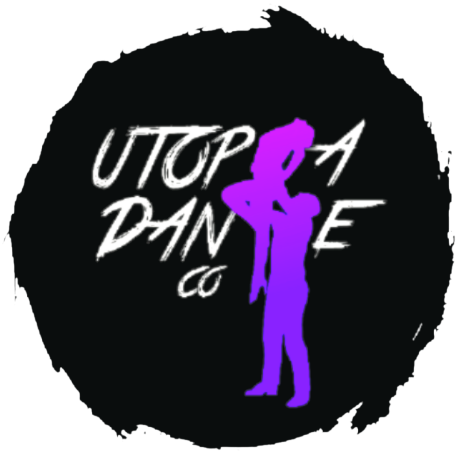 Two dancers in purple silhouette with the text Utopia Dance Co